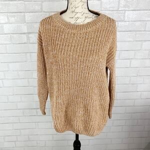 SHEIN Knit Oversized Chunky Knit Hi-Lo Split Hem Sweater Khaki Tan Size Medium